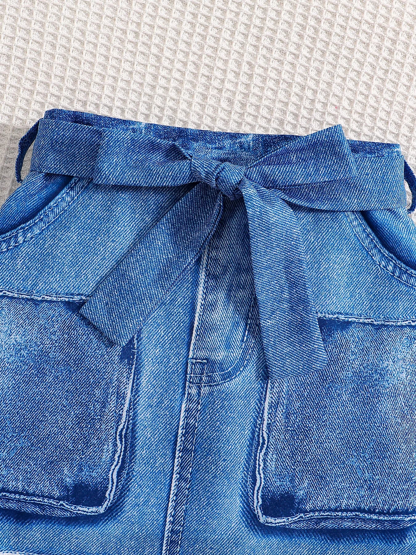 2025 Summer girls fashion casual 2-piece butterfly halter vest top + imitation denim stretch casual skirt casual suit