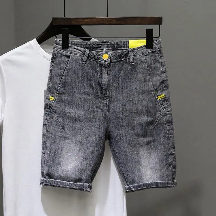Men's Denim Shorts – Summer Embroidered Knee Length Casual Straight Fit Jeans