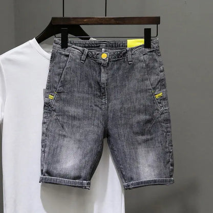 Summer Thin 2025 Denim Short Pants Men's Ruffian Handsome Straight Korean Trendy Brand Embroidered High-end Work Denim Shorts