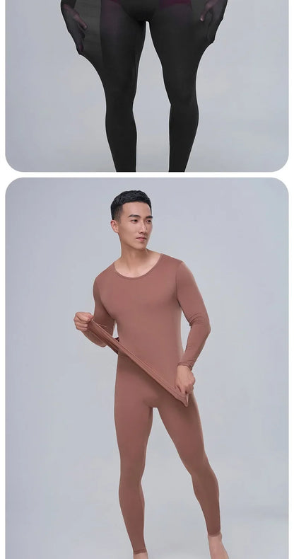 1pcs Men's Ultrathin Thermal Underwear High elasticity Plus Size Constant Temperature Seamless Long Sleeve Bottoming Set