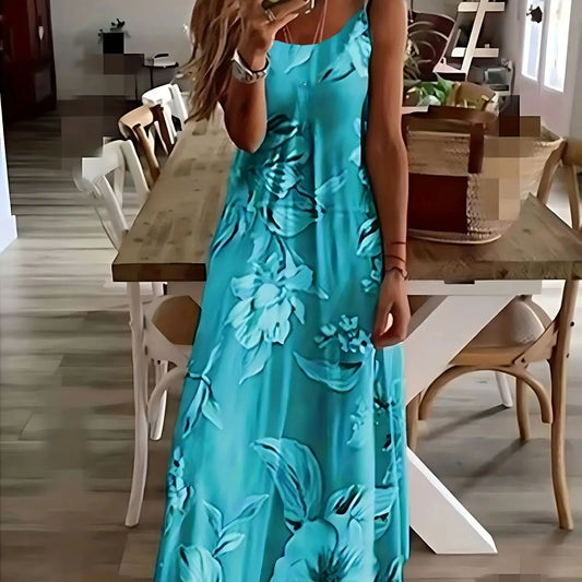Women's Floral Slip Dress – Sexy Low-Cut Strappy Summer Dress