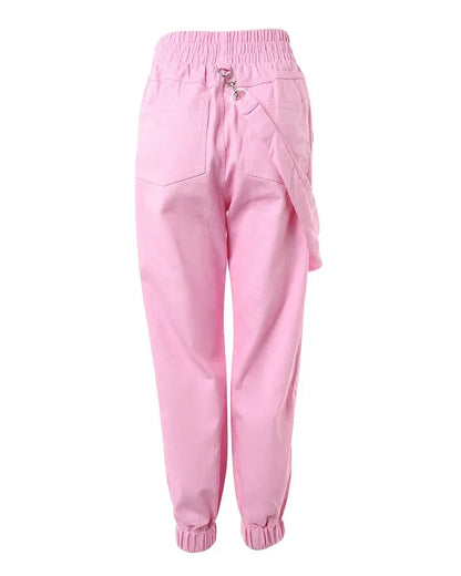 Women's Cargo Pants Casual Trousers 2026 Spring Autumn Solid Color Trend Street Pocket Design Cuff Suspenders Streetwear Women