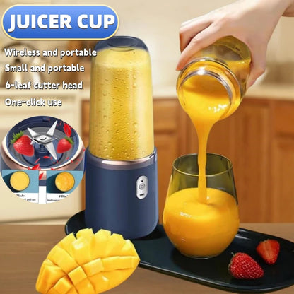Portable USB Fruit Juicer Blender - 2 Cups 6 Blades Wireless Mixer