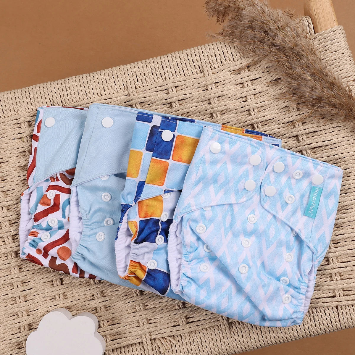 Eco Friendly Cloth Diaper - HappyFlute 4Pcs Reusable Baby Diaper Set Waterproof Pocket Design