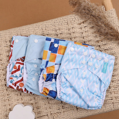 Eco Friendly Cloth Diaper - HappyFlute 4Pcs Reusable Baby Diaper Set Waterproof Pocket Design