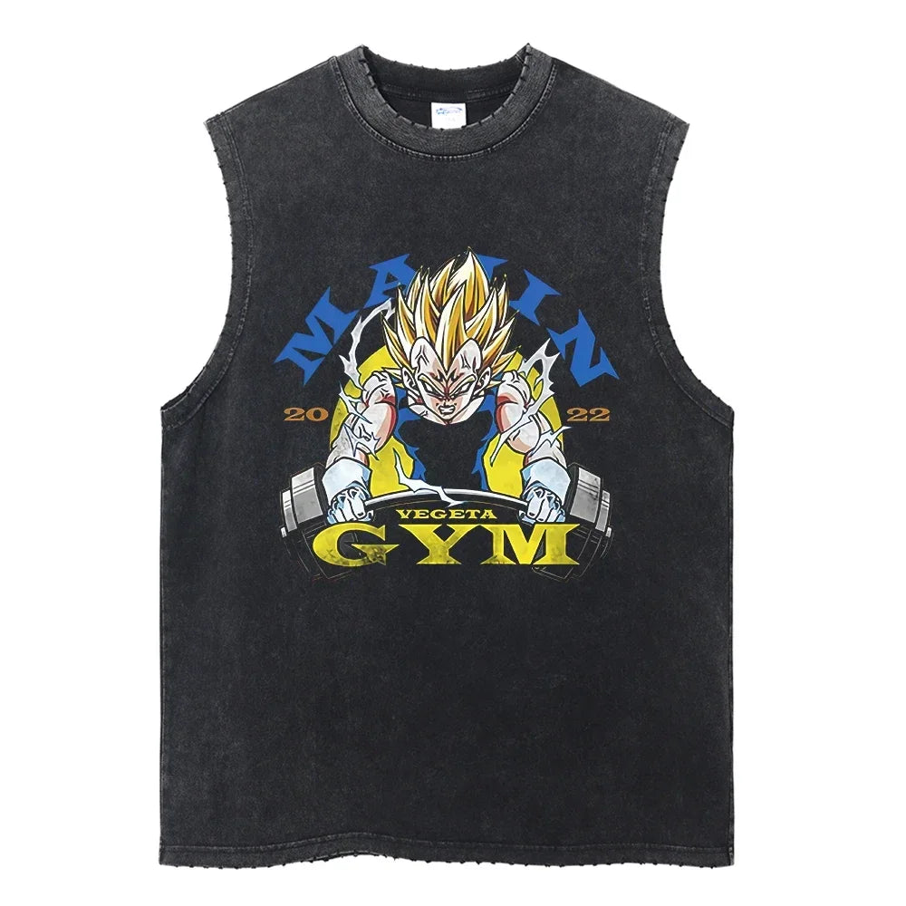 Vintage Vest Washed T-Shirt Anime Dragon Ball Graphic Tank Top Cotton Sleeveless Streetwear Loose GYM T Shirt Men's Clothing