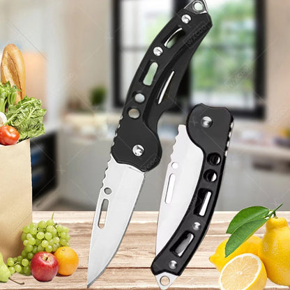 Stainless Steel Folding Fruit Knife with Keychain - Non-Slip Pocket Slicing Knife