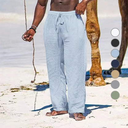 Summer Men Sport Gym Pants Soild Cotton Linen Pants Breathable Casual Training Trousers Joggers Hip Pop Sweatpants Streetwear