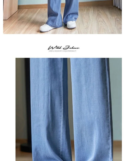 Summer Thin Soft Silk Loose Straight Leg Jeans Women's High Waist Wide Leg Pants Comfortable Breathable Casual Trousers