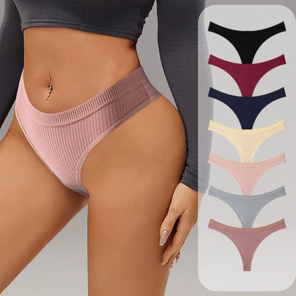 7Pcs Women's Thongs Panties Cotton Striped Underwear Sexy Women Lingerie Solid Intimates Comfort Panty Soft Hot G-Strings XS-XXL