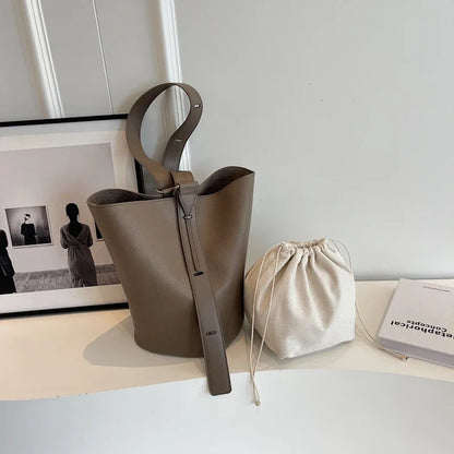 Leather Shoulder Bag - Small Solid Color Korean Fashion Baguette Style Purse
