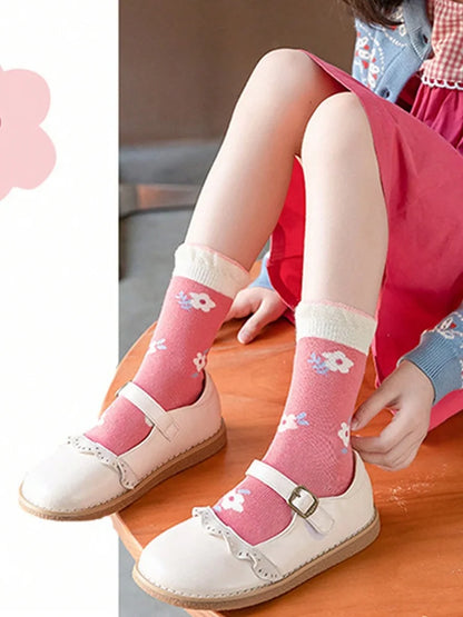 5 Pairs of Girls' Socks That Can Be Worn in Spring and Summer, Strawberry Autumn and Winter Baby Socks, Soft Mid-calf Socks