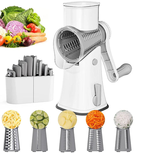 5 in 1 Cheese Grater - Rotary Stainless Steel Kitchen Vegetable Slicer & Nut Chopper