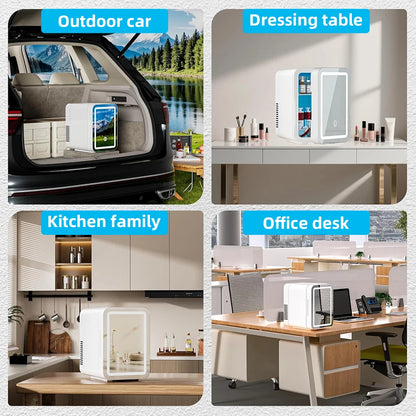 4L Mini Cooler＆Warmer Fridge With LED Light Mirror Portable Makeup Refrigerator Cosmetic Storage Keep fresh Cooler for Car Home