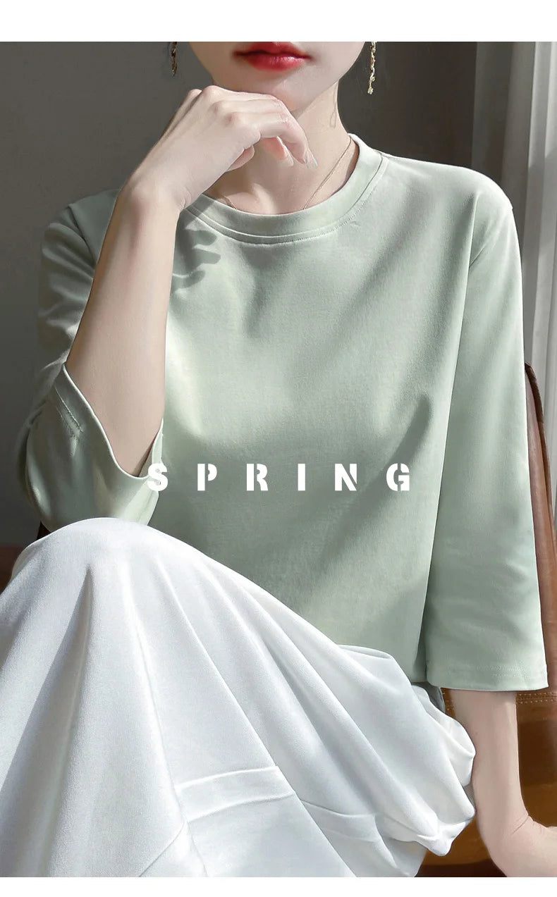 Cropped Mercerized Cotton T-Shirt - 100 Cotton Short Sleeve for Spring  Summer 2023