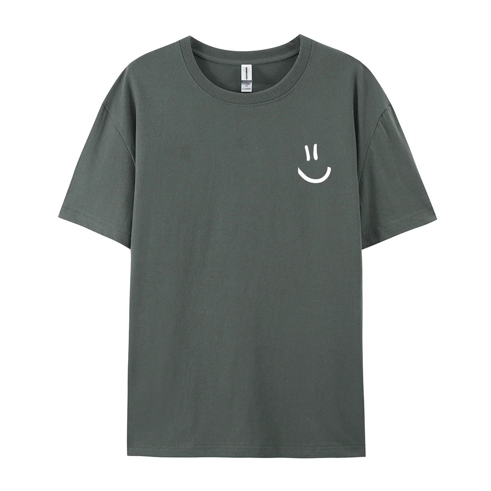 Men Graphic T Shirt - Minimalist Smile Print Cotton Tee | Breathable Summer Casual
