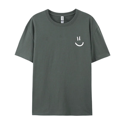 Men Graphic T Shirt - Minimalist Smile Print Cotton Tee | Breathable Summer Casual