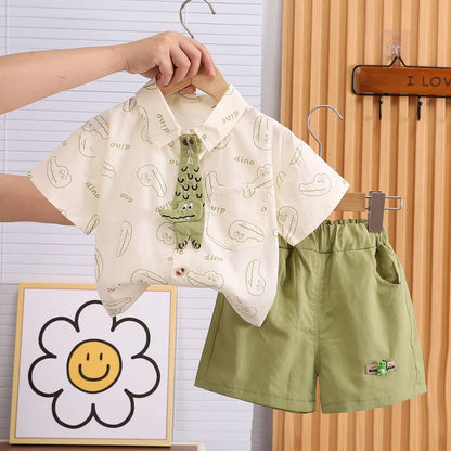 New Summer Baby Boys Clothes Children Cartoon Crocodile Tie T Shirt Shorts 2Pcs/Sets Toddler Fashion Costume Kids Tracksuits
