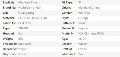Goth Hoodies Y2k Clothing 2000s Vintage Women Punk Zipper Winter Hooded Korean Streetwear Harajuku Sweatshirts Girl Sweet Hoody