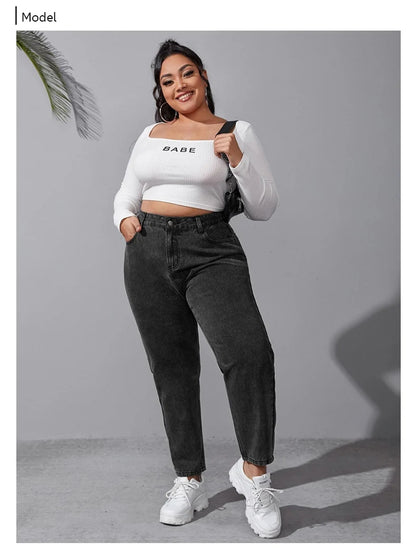 Plus Size Women Autumn Washing loose stretchy pant 5XL 6XL women 100kgs trouse boyfriend Black Large Size Ladies Denims Jeans