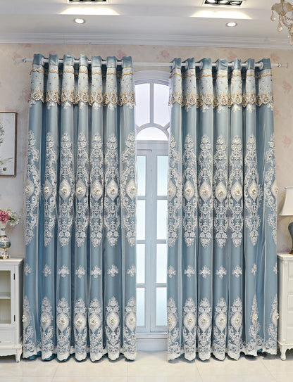 Luxury Embroidered Curtains - Vintage Style Floral Window Drapes With 3D Relief Pattern
