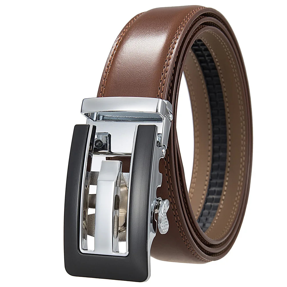 Men's Leather Belt - Genuine Brown Leather With Automatic Buckle | Business Casual