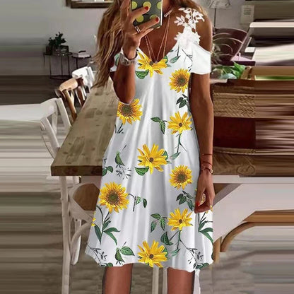Women's White Lace Dress – V-Neck Suspender Short Summer Dress