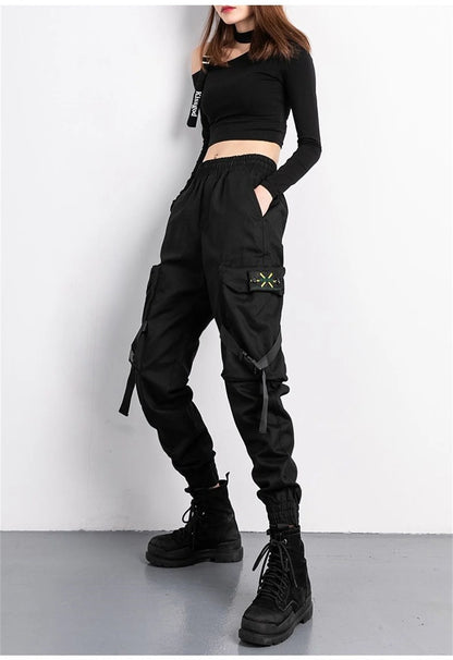 Black Fashion Korea Cargo Pants Women High Waist Baggy Tactical Sweatpants Fashion Hip Hop Harajuku Joggers Trousers Female