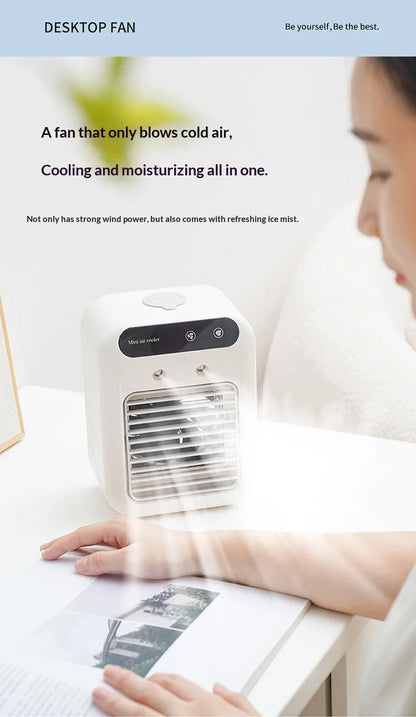 Portable Dormitory Spray Cooler with Humidification, Electric Fan, Desktop Mobile Air Cooler for Small Household Air Conditioner