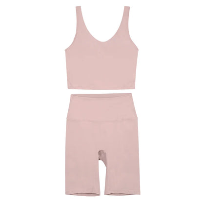 2026 Yoga Women's Bra With U-shaped Back Sets Fitness Running Summer Breathable Quick Drying Fixed Vest Five-point pants
