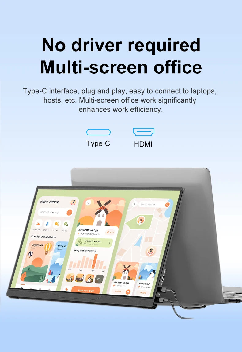 16inch Portable Monitor - USB C Portable Display | IPS Panel Slim Travel Monitor