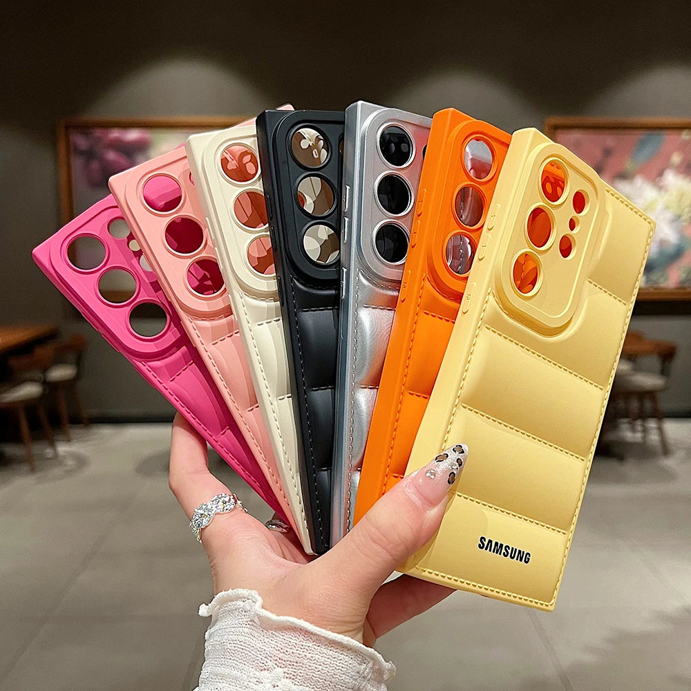 Official Liquid Silicone Soft Down Jacket Phone Case For Samsung S25 S24 S23 S26 Ultra S22 Plus S21 FE Note 20 Shockproof Cover