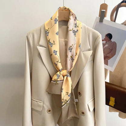 Floral Silk Scarf - Long Ribbon Neck Tie  Headband for Women