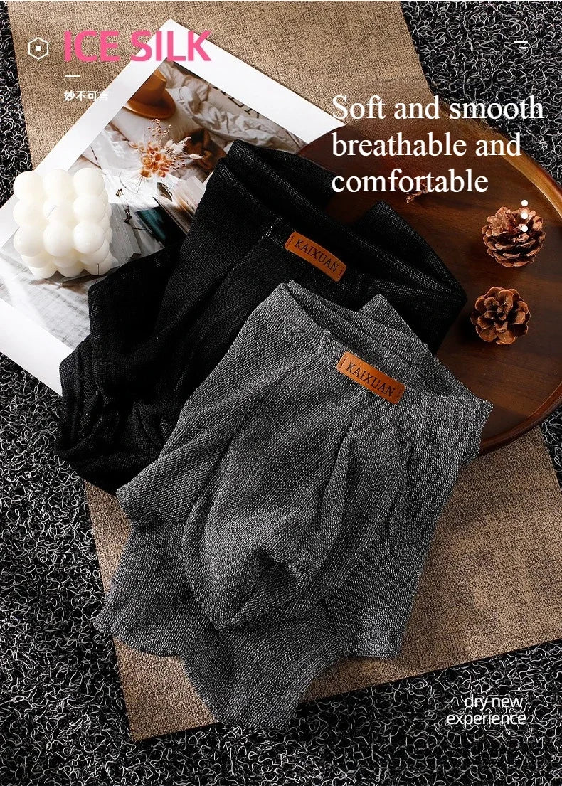 Men's Ice Silk Mesh Boxer Briefs Ultra-thin Breathable Cool Quick Dry Underwear Soft Comfortable Panties for Summer Daily Wear