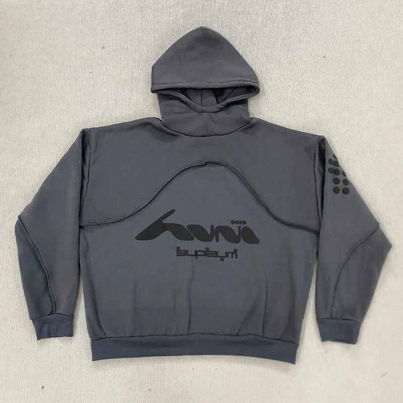 Aesthetic Contrast Stitching Creative Foam Printing Fashion Casual Hoodie High Street Harajuku Hip Hop Rock Long Sleeve Pullover