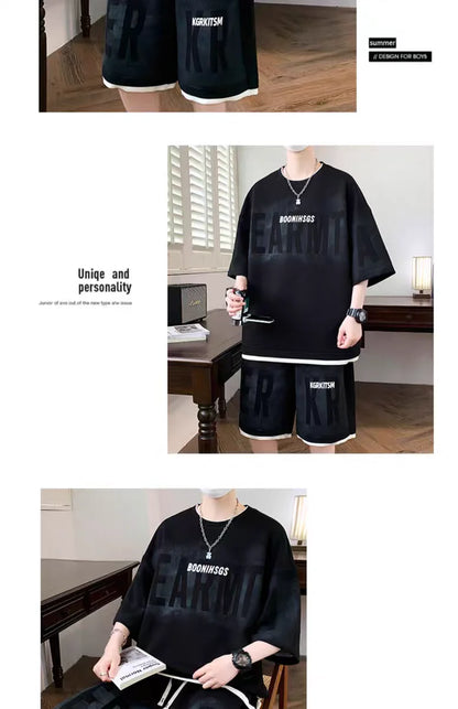 Summer Men's Large Suit S-6XL New Trendy Two Piece Set Korean High Street Fashion T-shirt Shorts Tracksuits Designer Clothes Men