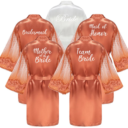 Caramel Wedding Bride Bridesmaid Robes Dressing Gown Sexy Women Bathrobe Night Shirts Short Women Kimono Mesh Sleeve
