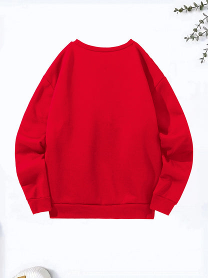 Women's autumn and winter casual fashion loose and comfortable Blessed printed round neck long sleeved warm pullover sweater