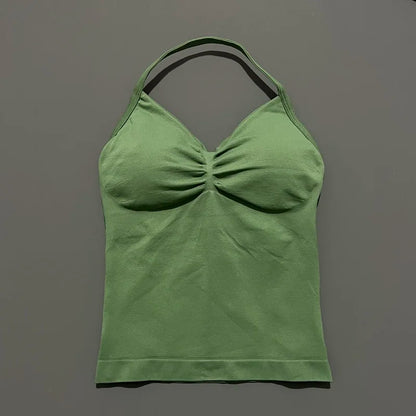 Women Yoga Vest - Longline Strappy Top | Breathable Fitness Tank Top Open Back Halter