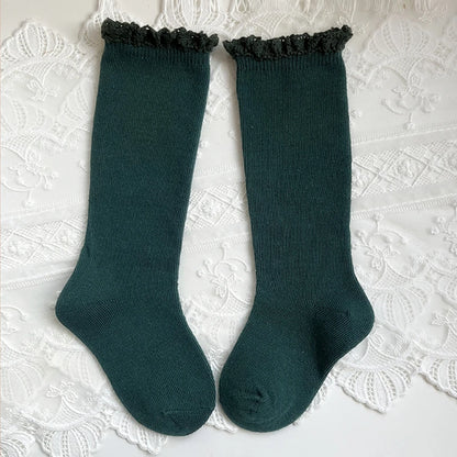 New Winter Autumn Baby Girls Knee High Socks Lace  Ruffle Long Sock Cotton Kids Toddlers Princess Christma Socken For 0-5Years