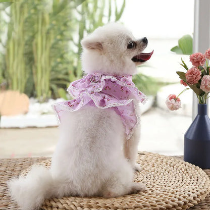 Pets Coller Harness Small Medium Dog Chihuahua Pomeranian Accessories Ins Style Collar with Strap Floral Puppy Leash Pet Harness