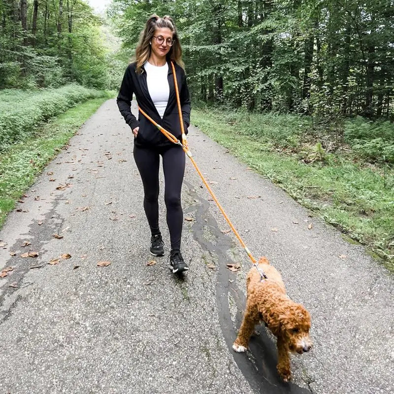 Adjustable Hands-Free Dog Leash, Suitable for Hiking, Walking, and Running - Reflective, Comfortable Elastic Leash in Various Colors (Orange, Pink, Black, Blue, Purple) - Durable Polyester Fiber, Machine Washable, Hiking Acce