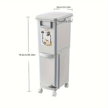 Large Dual-Compartment Trash Can - Durable Plastic Bin for DryWet Separation