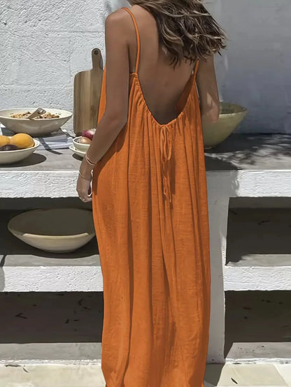 2026 New Women's Strap Dress Open-Back Loose Homewear Dress