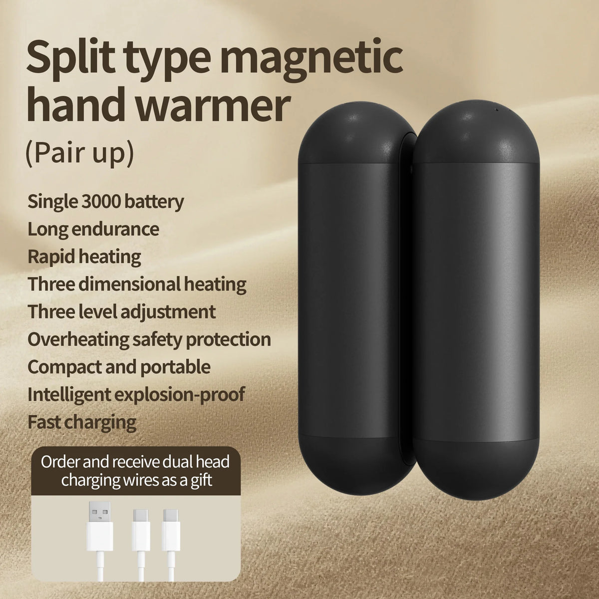 2 Pack Rechargeable Hand Warmers Electric Magnetic Portable Pocket Heater Fast Heating 3 Settings For Women Men Outdoor Camping