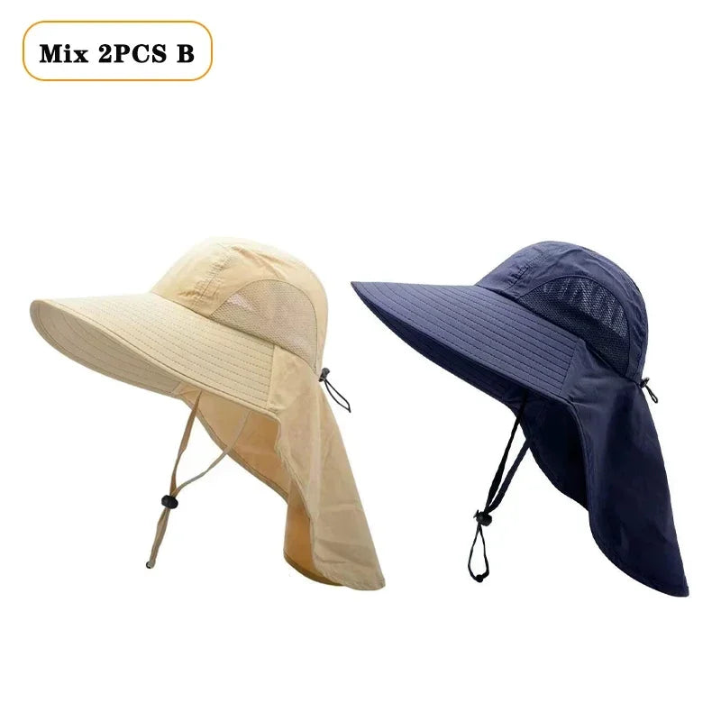 1/2/4PCS Sun Protection Bucket Hat for Men Wide Brim Fishing Cap with Neck Shade Face Flap Lightweight Summer Hiking Camping