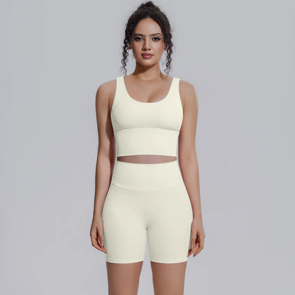 Solid Color Summer Yoga Set Woman's Sexy Backless Yoga Underwear with Chest Pad Quick-Dry Hip Push Up Fitness Shorts Sportswear