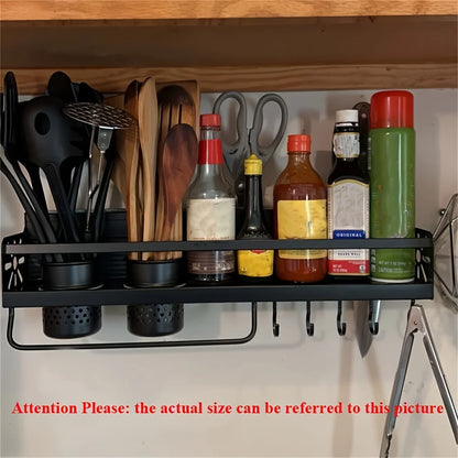 Wall-Mounted Spice Rack - Kitchen Storage Organizer with Hooks for Utensils and Tableware - ZOOMNSTORE