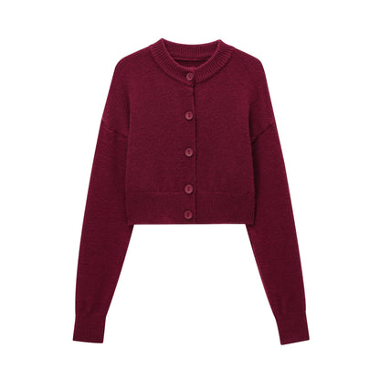 HH Women Cropped Knit Cardigan Sweater Single Breasted Long Sleeve O Neck Coat Elegant Solid Outerwear Female Chic Top