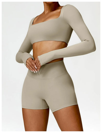 Women Yoga Suit - Quick Dry Gym Tracksuit With Long Sleeve Top & High Waist Leggings